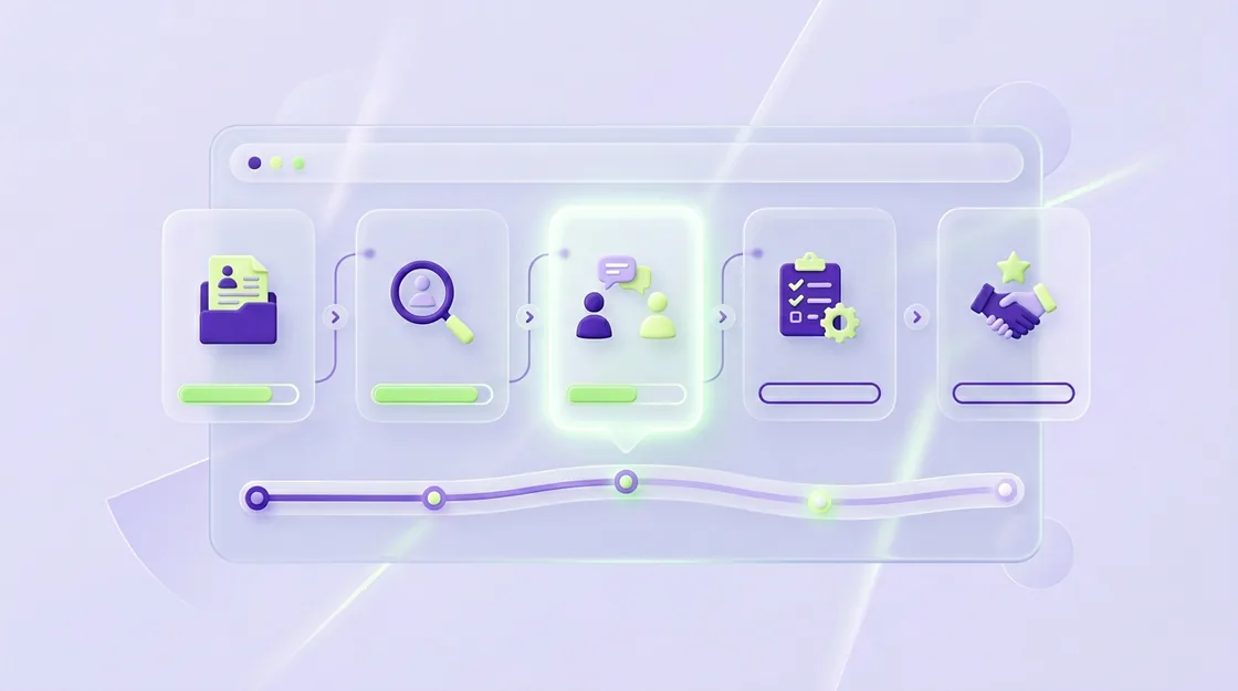 An application moving through each published stage, from sent to offer